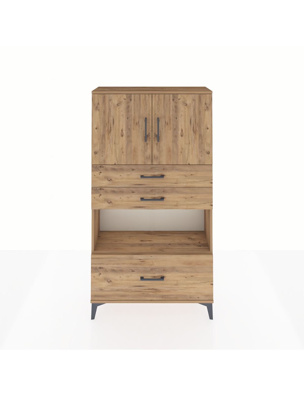 Arges Dolap 3 Raflı 3 Çekmeceli 2 Kapaklı 88x30x163 Çam-Çam