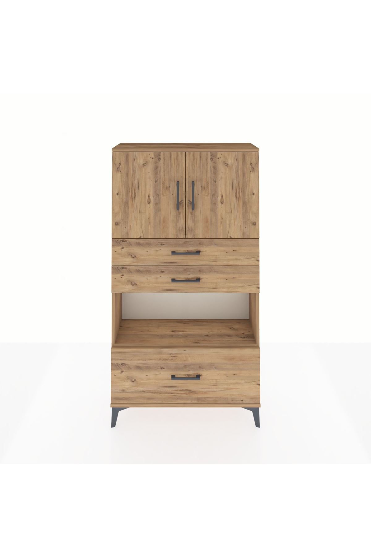 Arges Dolap 3 Raflı 3 Çekmeceli 2 Kapaklı 88x30x163 Çam-Çam