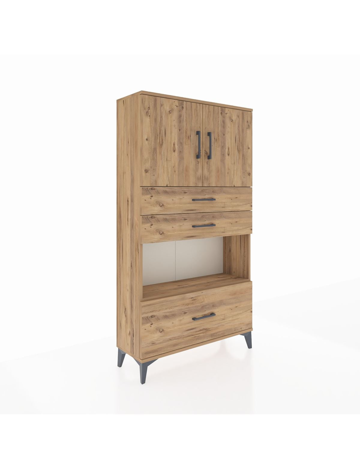 Arges Dolap 3 Raflı 3 Çekmeceli 2 Kapaklı 88x30x163 Çam-Çam