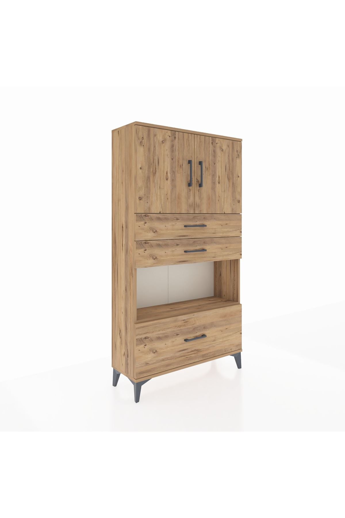 Arges Dolap 3 Raflı 3 Çekmeceli 2 Kapaklı 88x30x163 Çam-Çam