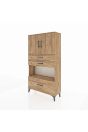 Arges Dolap 3 Raflı 3 Çekmeceli 2 Kapaklı 88x30x163 Çam-Çam