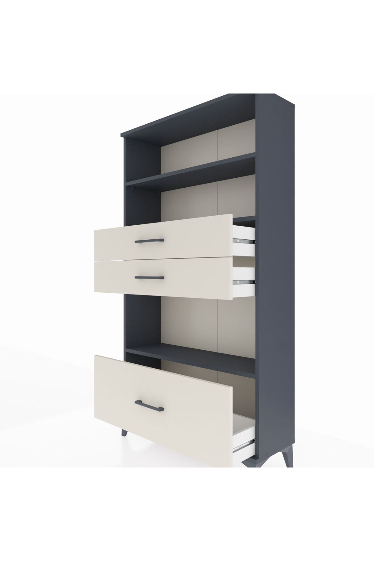 Arges Dolap 3 Raflı 3 Çekmeceli 88x30x163 Antrasit-Aytaşı