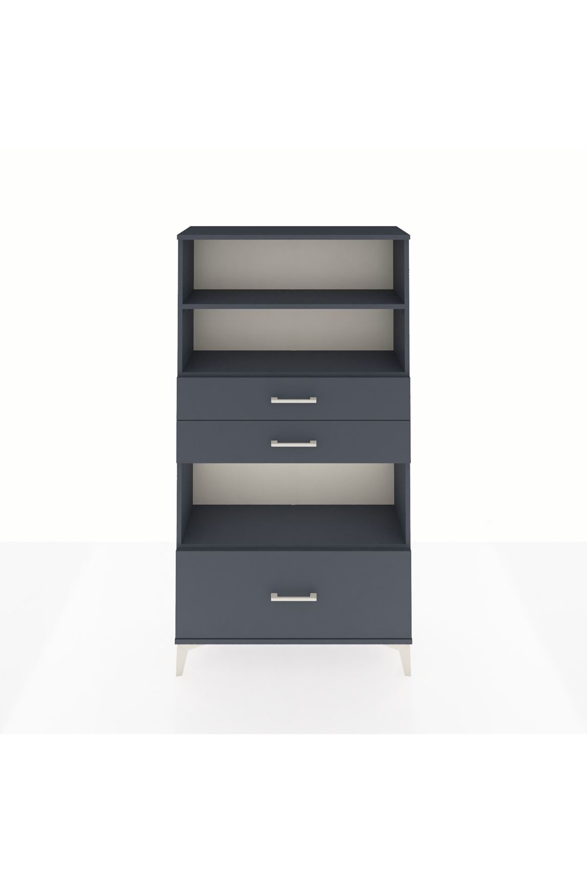 Arges Dolap 3 Raflı 3 Çekmeceli 88x30x163 Antrasit-Antrasit