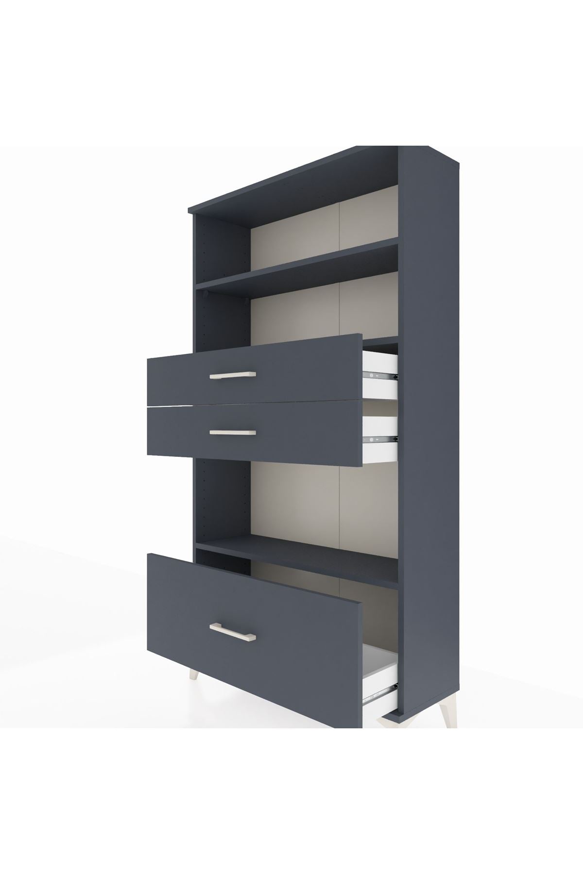 Arges Dolap 3 Raflı 3 Çekmeceli 88x30x163 Antrasit-Antrasit