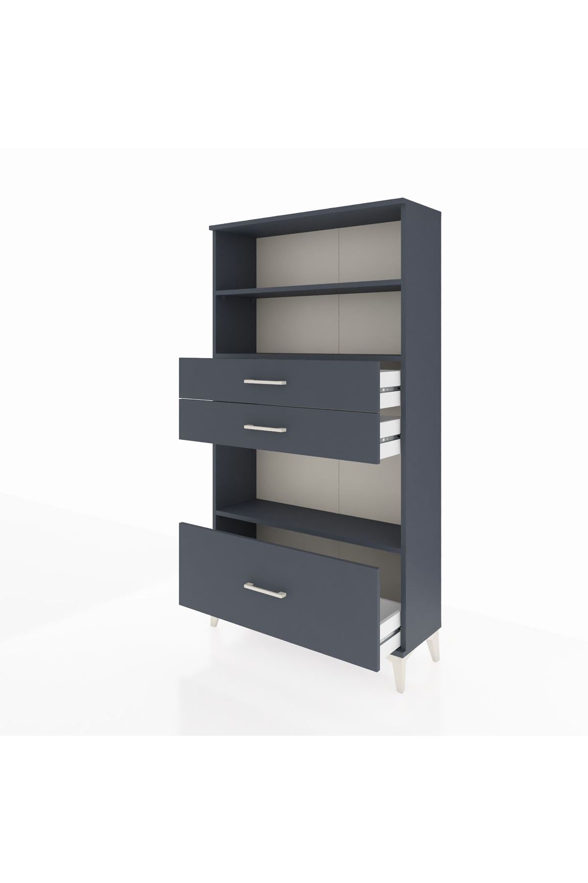 Arges Dolap 3 Raflı 3 Çekmeceli 88x30x163 Antrasit-Antrasit