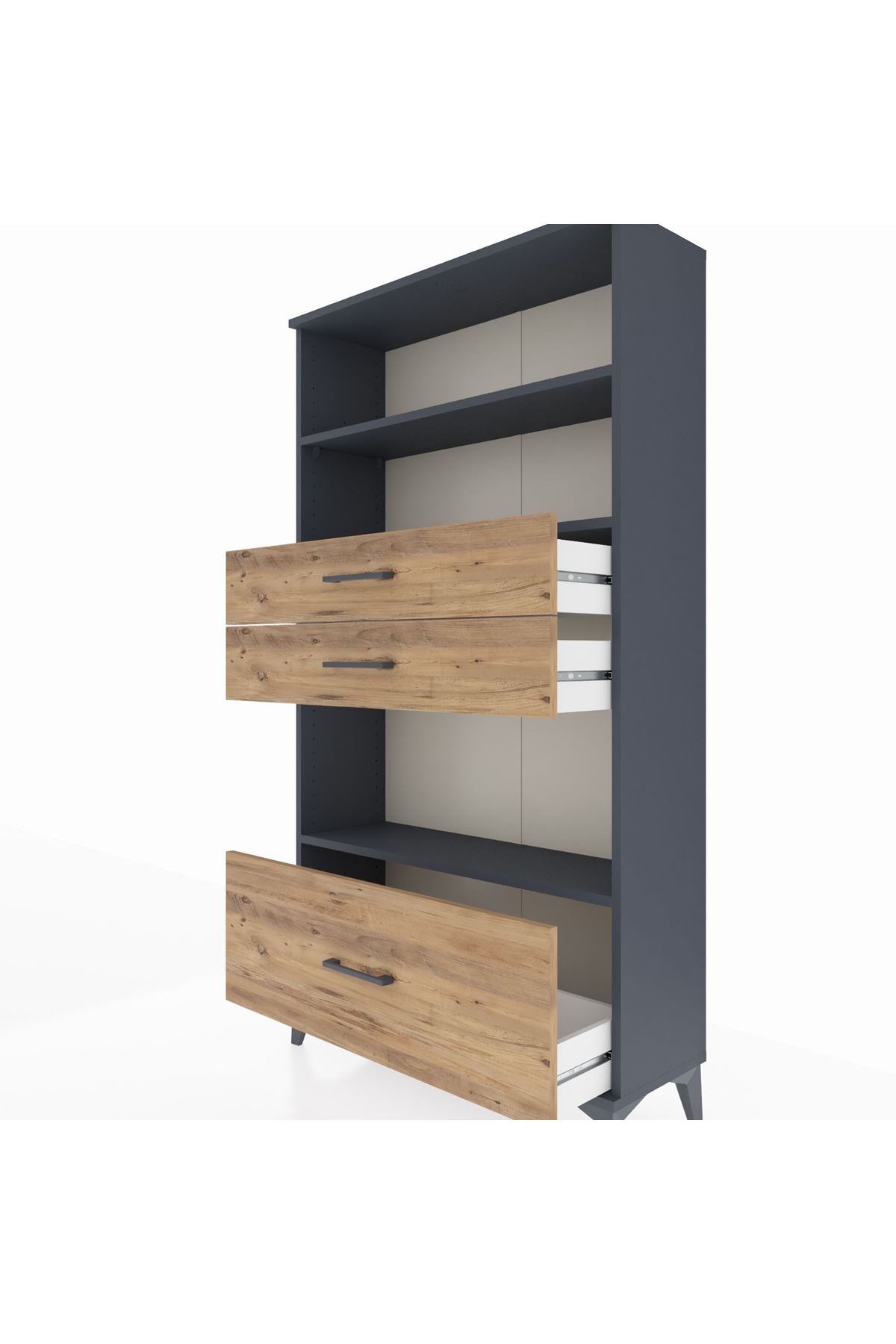 Arges Dolap 3 Raflı 3 Çekmeceli 88x30x163 Antrasit-Çam