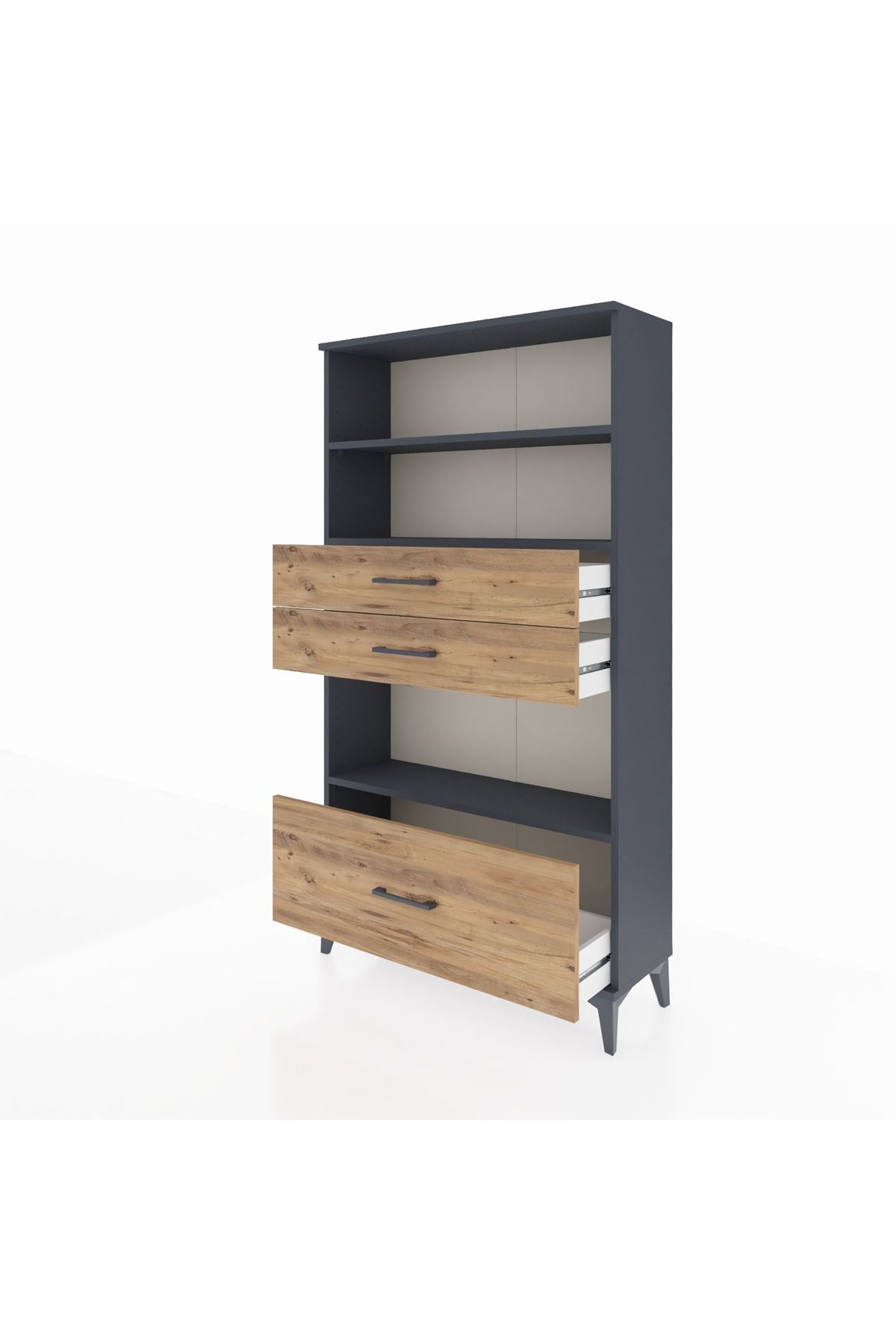 Arges Dolap 3 Raflı 3 Çekmeceli 88x30x163 Antrasit-Çam