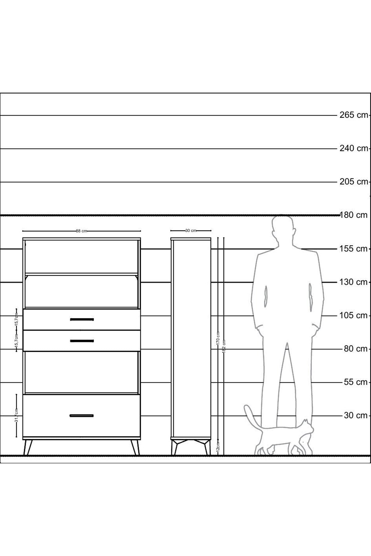 Arges Dolap 3 Raflı 3 Çekmeceli 88x30x163 Çam-Antrasit