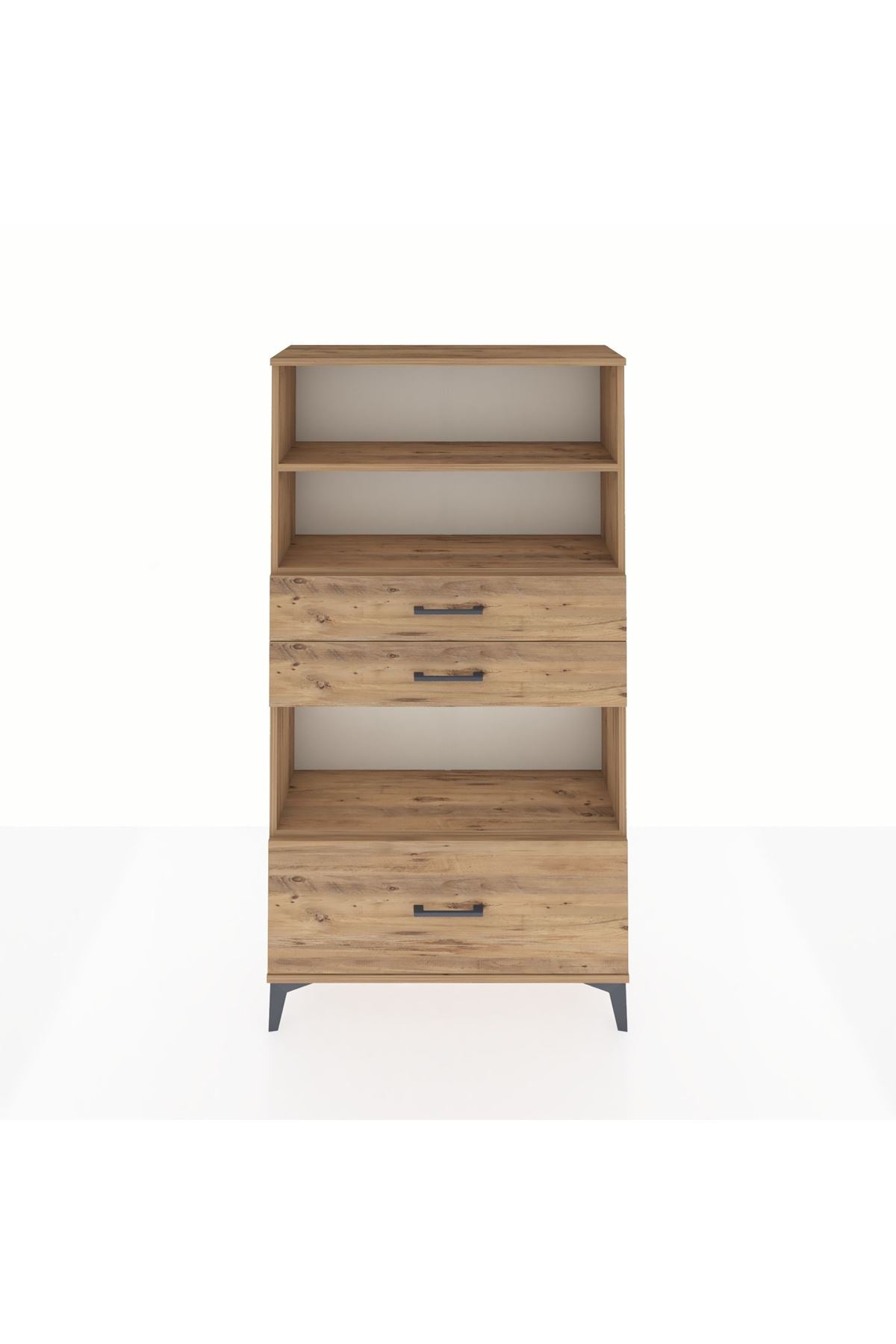 Arges Dolap 3 Raflı 3 Çekmeceli 88x30x163 Çam-Çam