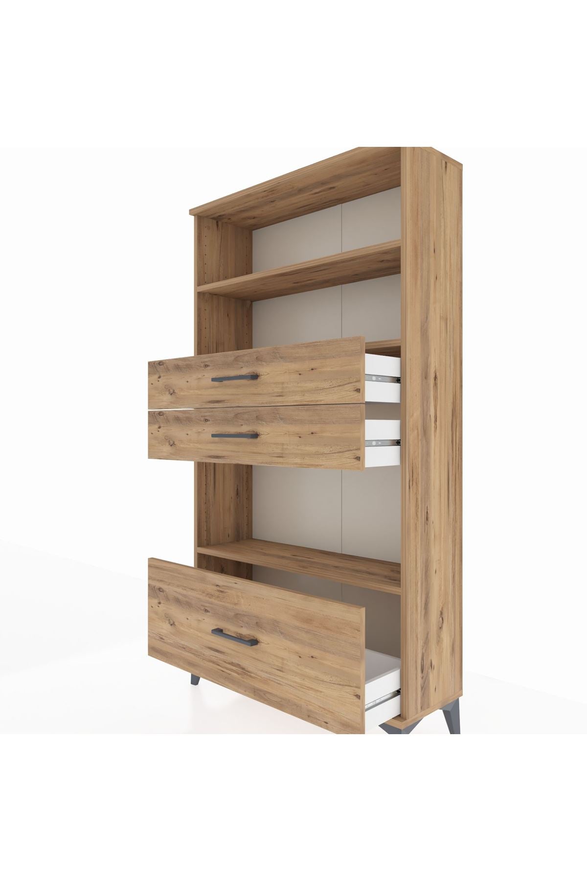 Arges Dolap 3 Raflı 3 Çekmeceli 88x30x163 Çam-Çam