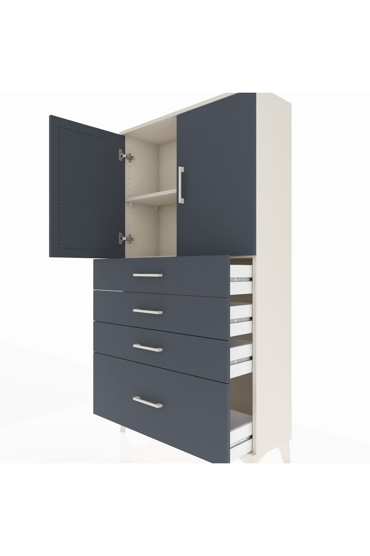 Arges Dolap 2 Raflı 4 Çekmeceli 2 Kapaklı 88x30x163 Aytaşı-Antrasit