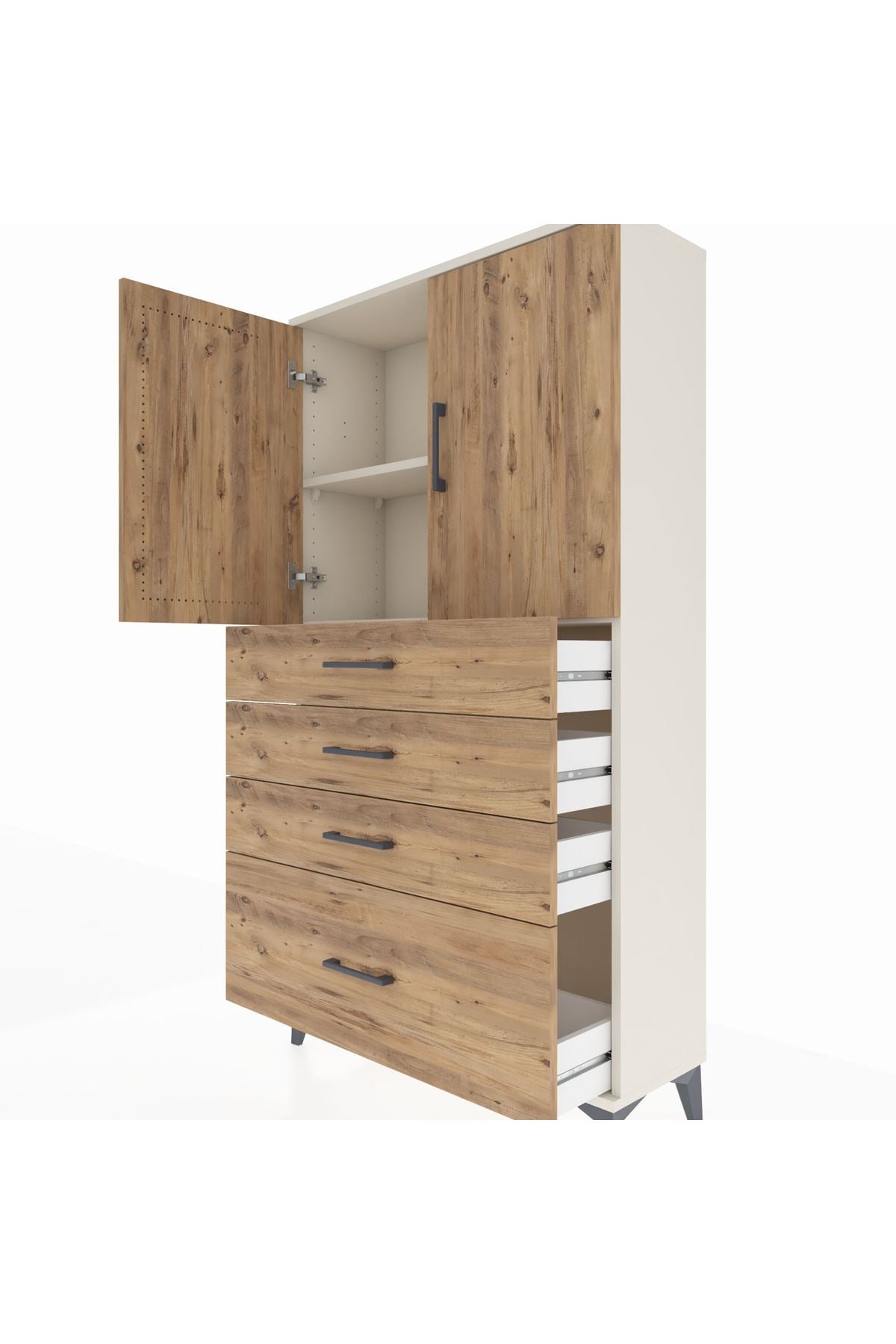 Arges Dolap 2 Raflı 4 Çekmeceli 2 Kapaklı 88x30x163 Aytaşı-Çam