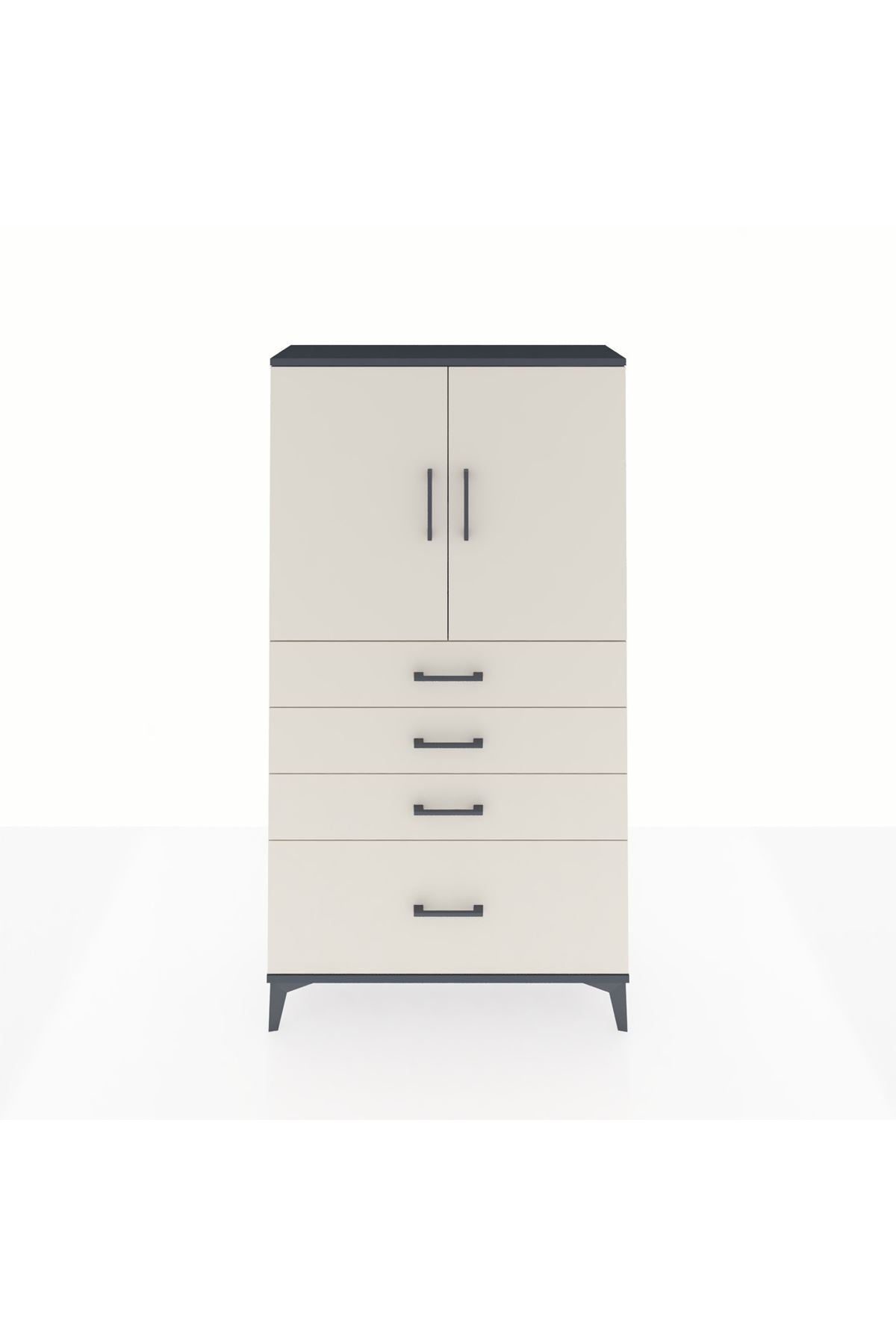 Arges Dolap 2 Raflı 4 Çekmeceli 2 Kapaklı 88x30x163 Antrasit-Aytaşı