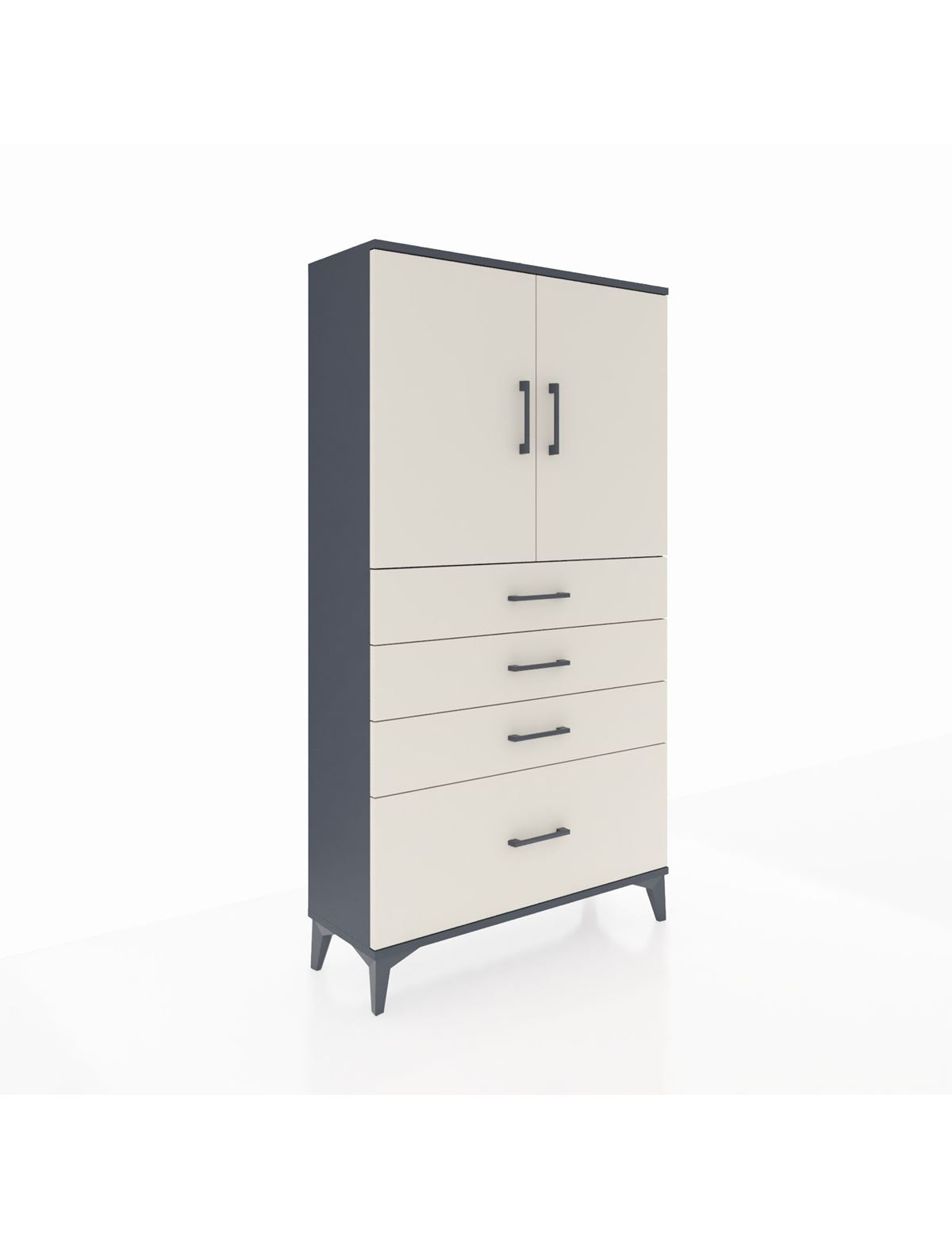 Arges Dolap 2 Raflı 4 Çekmeceli 2 Kapaklı 88x30x163 Antrasit-Aytaşı