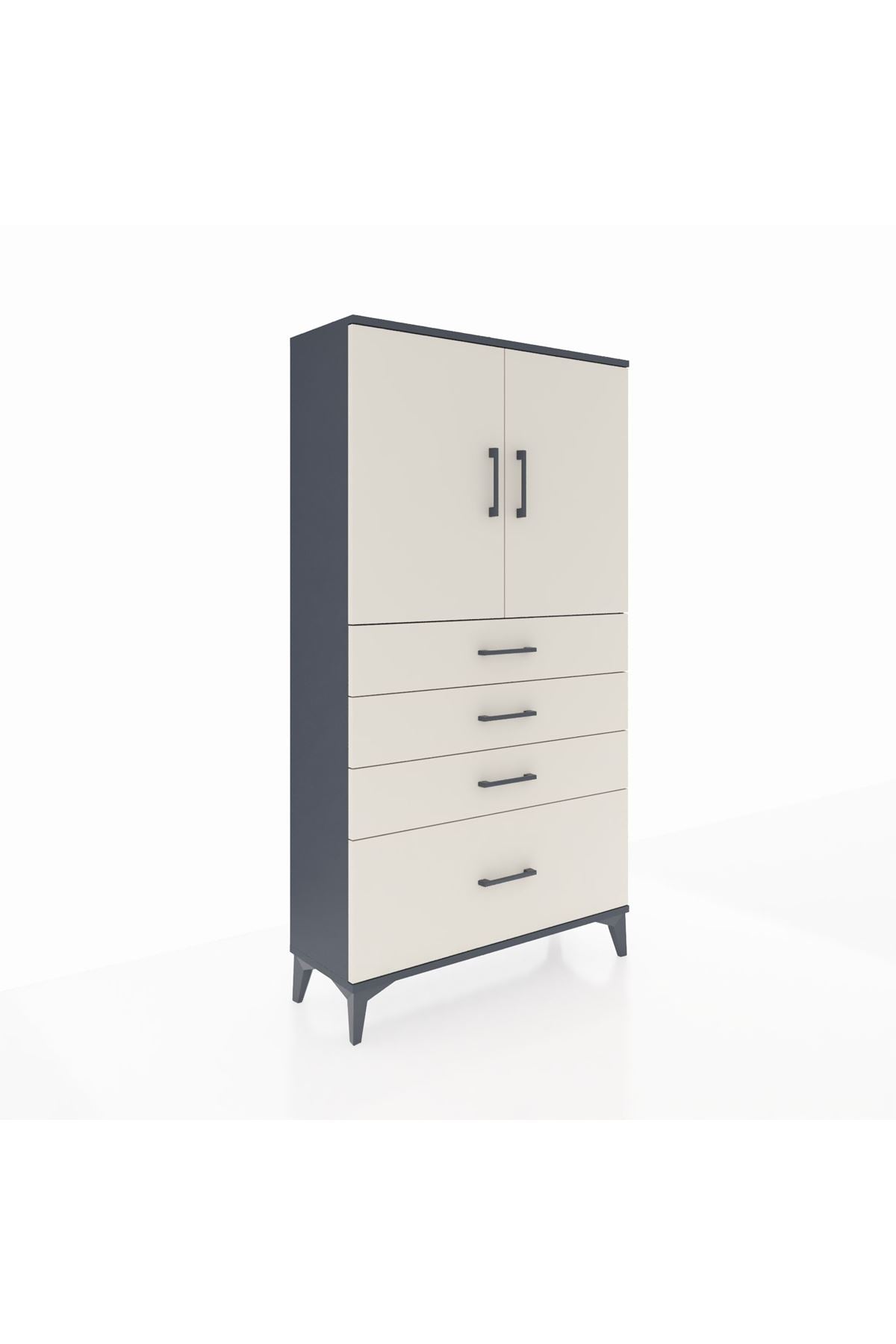 Arges Dolap 2 Raflı 4 Çekmeceli 2 Kapaklı 88x30x163 Antrasit-Aytaşı