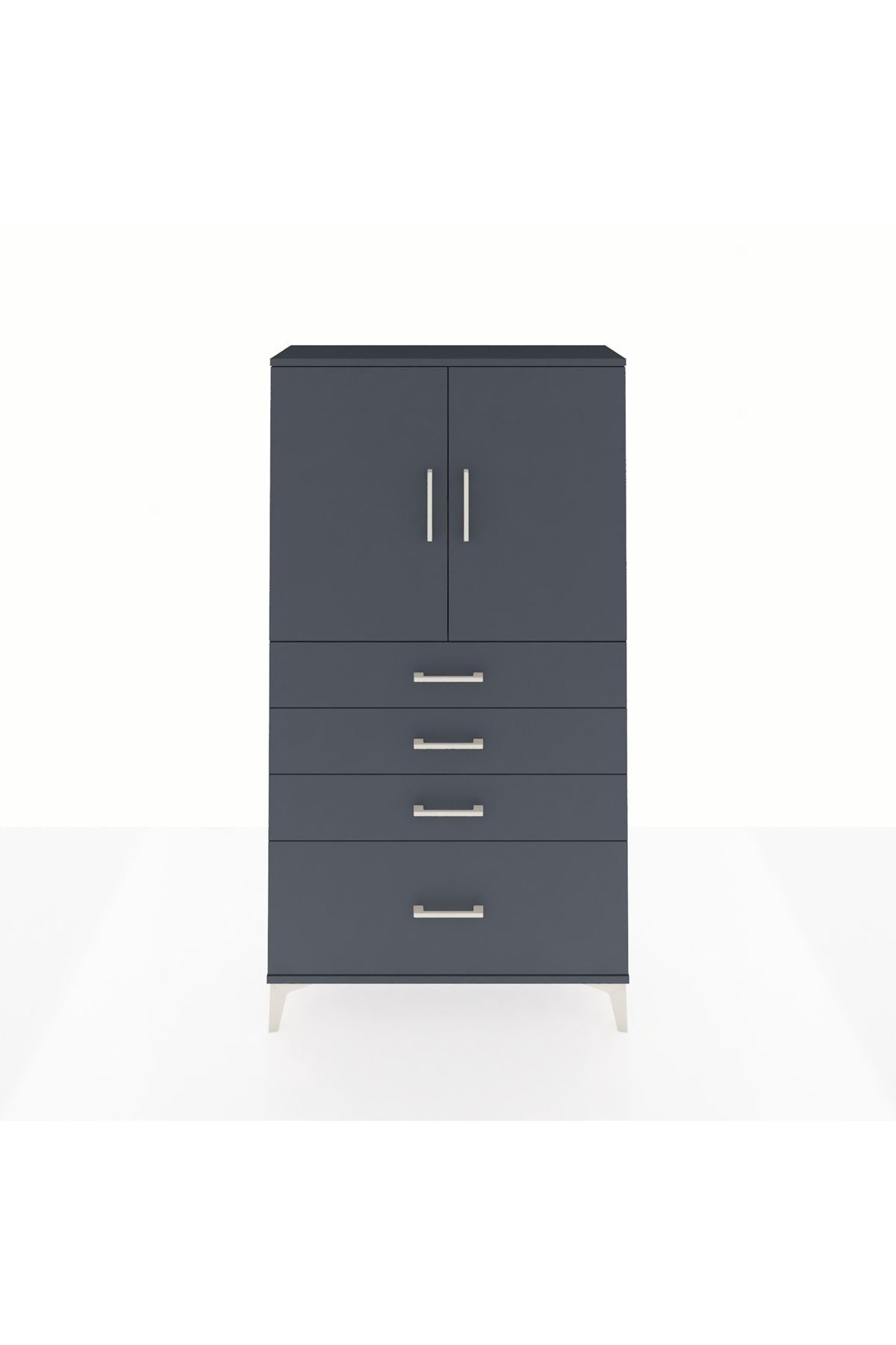 Arges Dolap 2 Raflı 4 Çekmeceli 2 Kapaklı 88x30x163 Antrasit-Antrasit