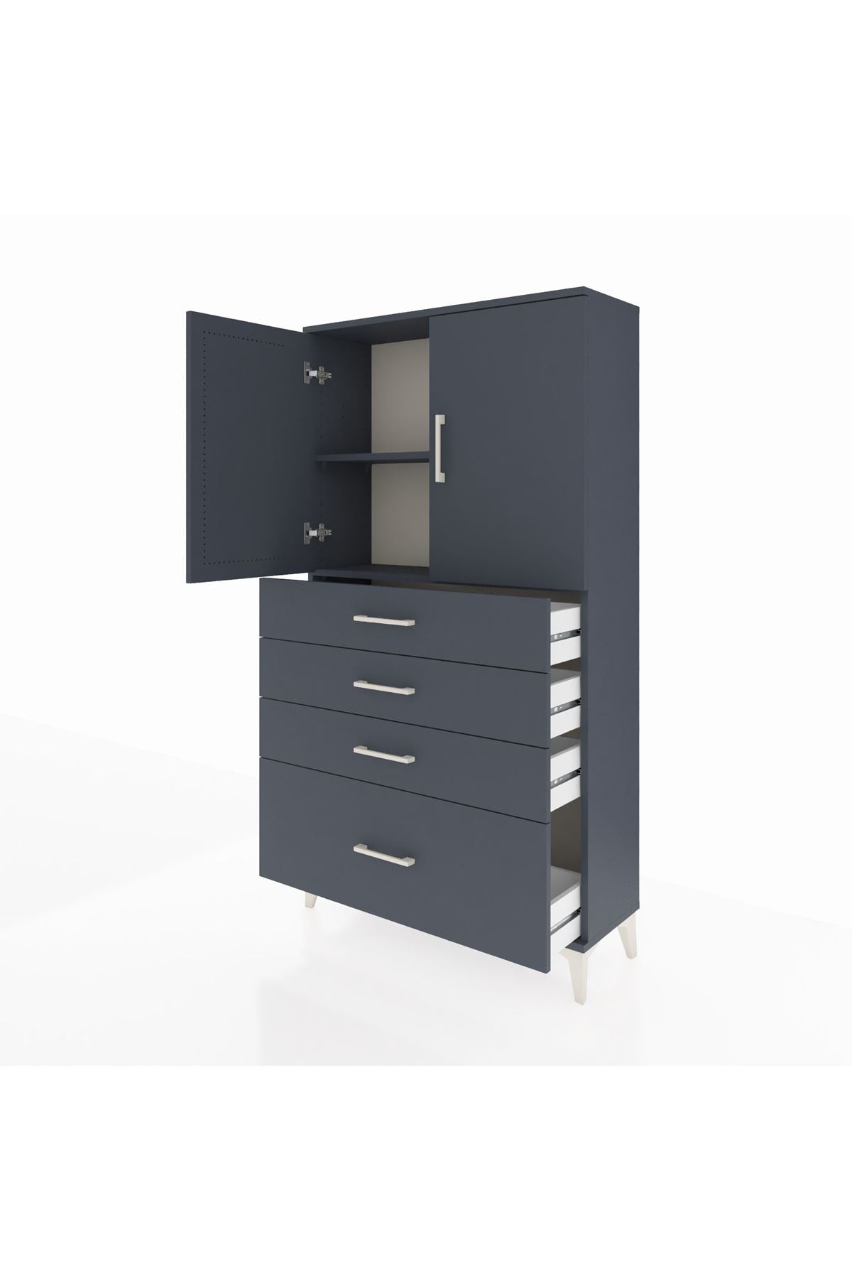 Arges Dolap 2 Raflı 4 Çekmeceli 2 Kapaklı 88x30x163 Antrasit-Antrasit