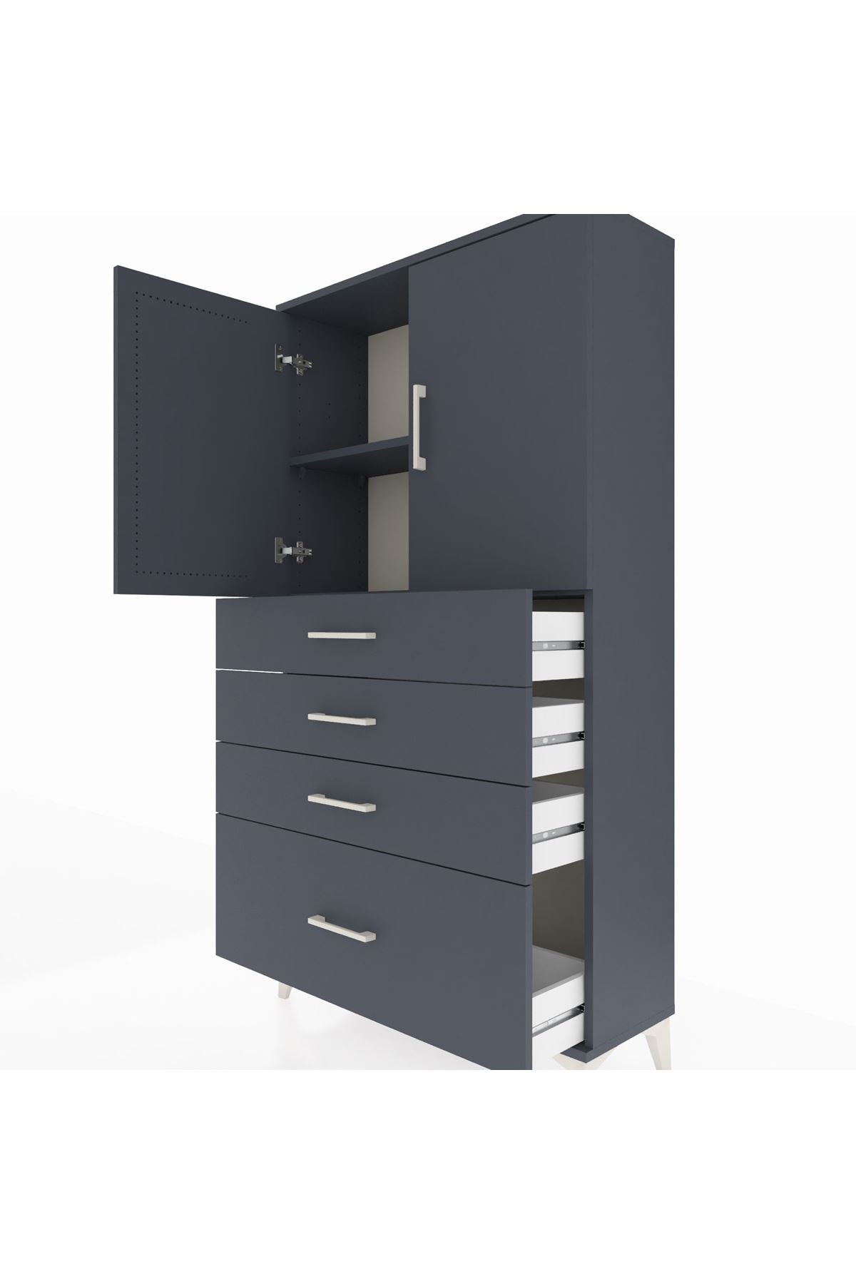 Arges Dolap 2 Raflı 4 Çekmeceli 2 Kapaklı 88x30x163 Antrasit-Antrasit