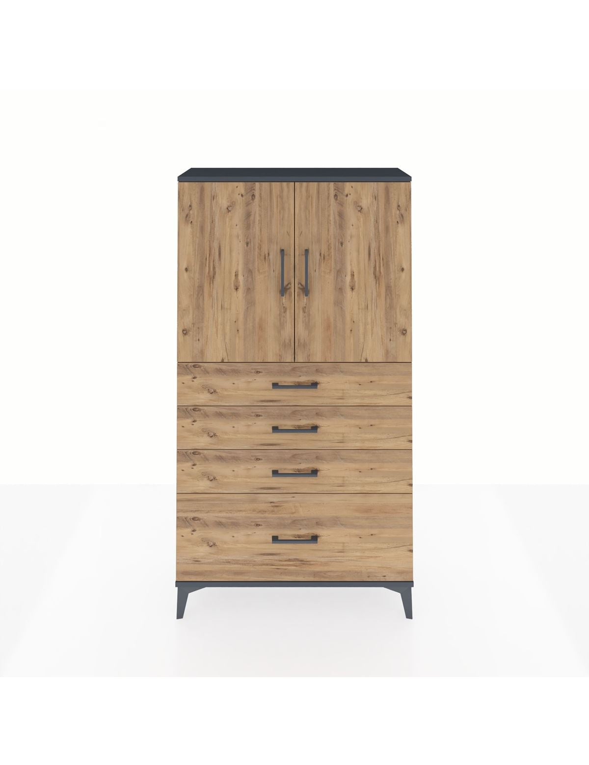 Arges Dolap 2 Raflı 4 Çekmeceli 2 Kapaklı 88x30x163 Antrasit-Çam