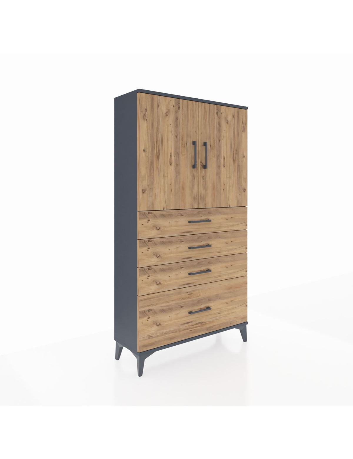 Arges Dolap 2 Raflı 4 Çekmeceli 2 Kapaklı 88x30x163 Antrasit-Çam