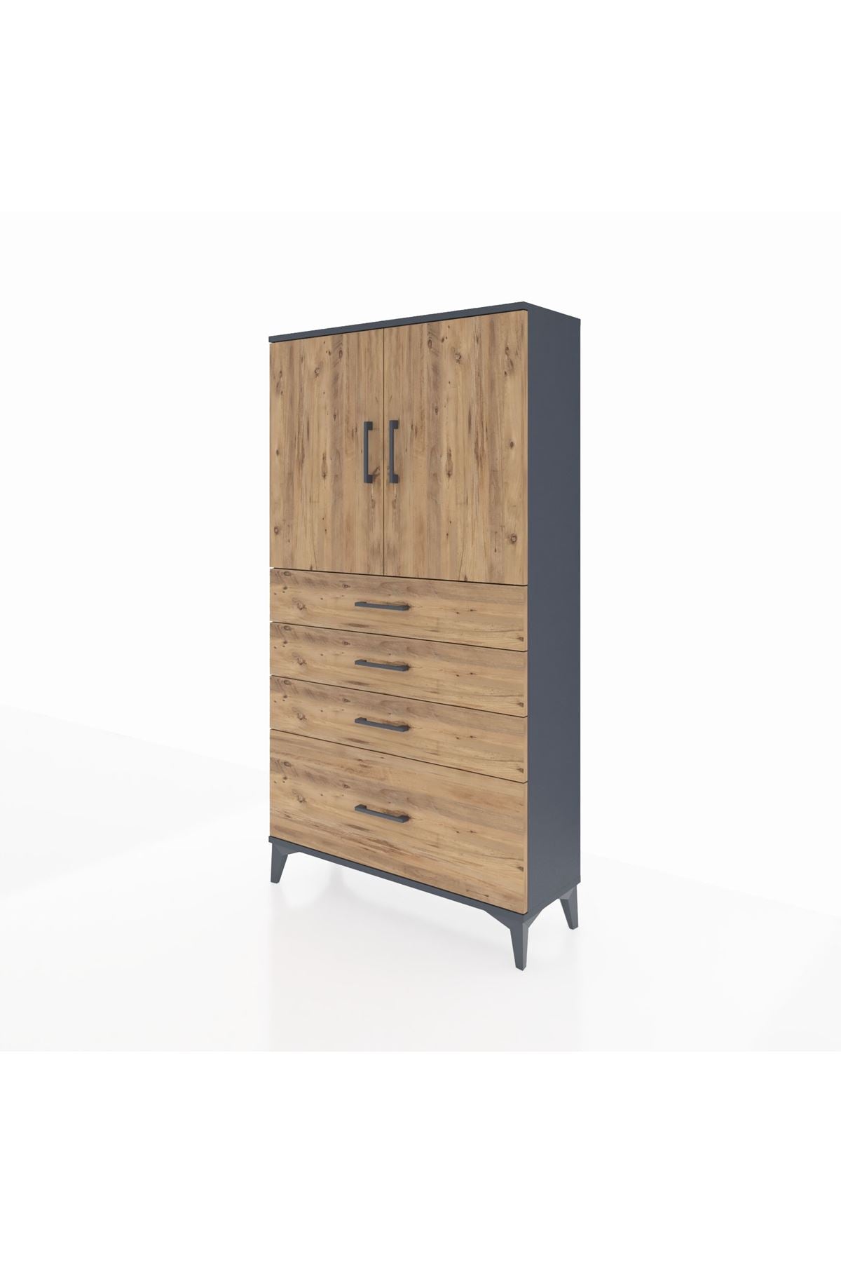 Arges Dolap 2 Raflı 4 Çekmeceli 2 Kapaklı 88x30x163 Antrasit-Çam