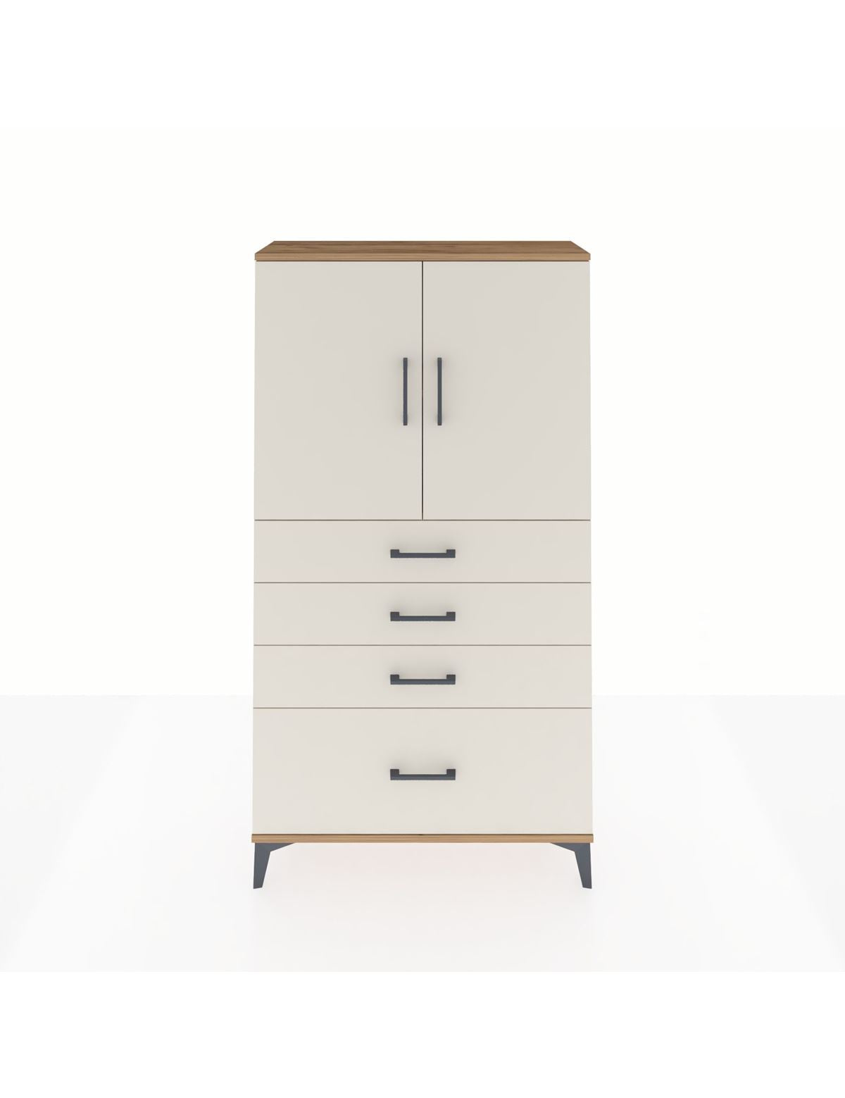 Arges Dolap 2 Raflı 4 Çekmeceli 2 Kapaklı 88x30x163 Çam-Aytaşı