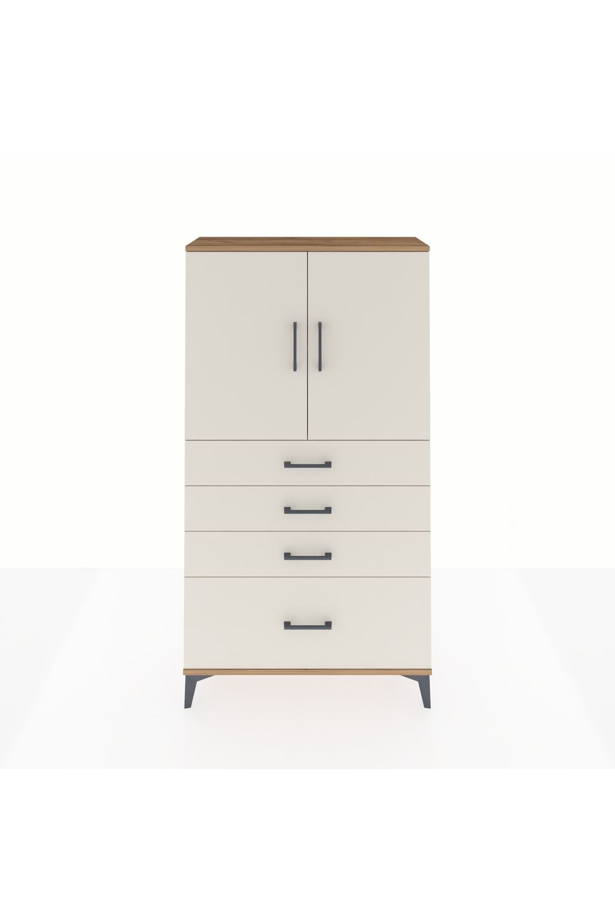 Arges Dolap 2 Raflı 4 Çekmeceli 2 Kapaklı 88x30x163 Çam-Aytaşı