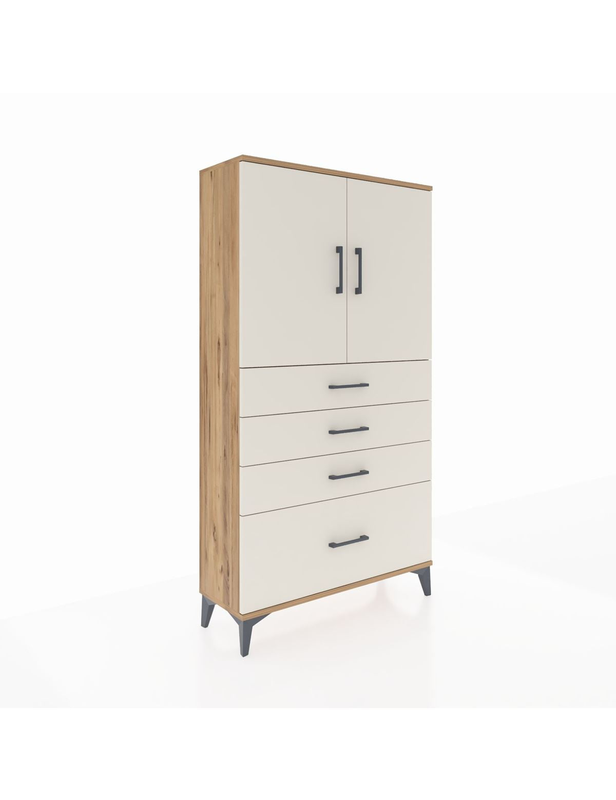 Arges Dolap 2 Raflı 4 Çekmeceli 2 Kapaklı 88x30x163 Çam-Aytaşı