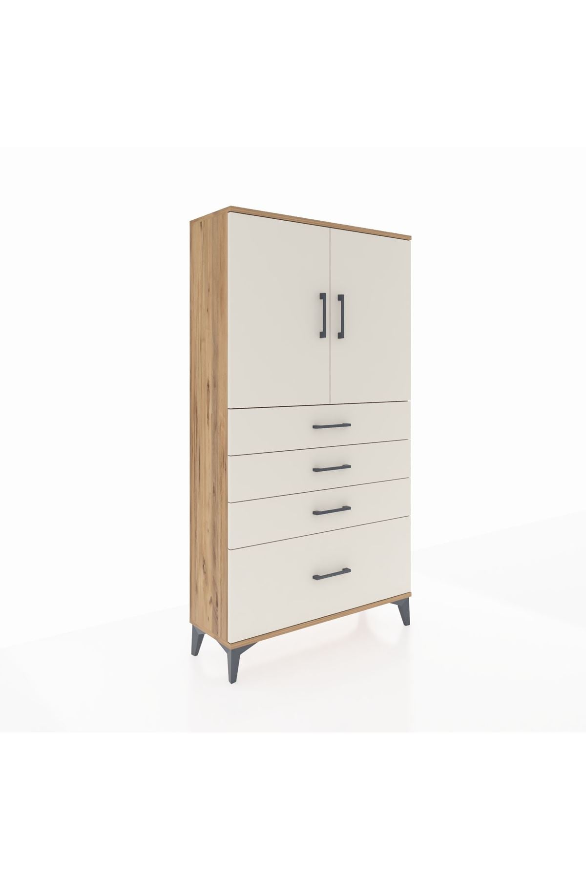 Arges Dolap 2 Raflı 4 Çekmeceli 2 Kapaklı 88x30x163 Çam-Aytaşı