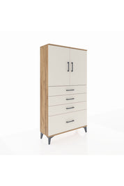 Arges Dolap 2 Raflı 4 Çekmeceli 2 Kapaklı 88x30x163 Çam-Aytaşı