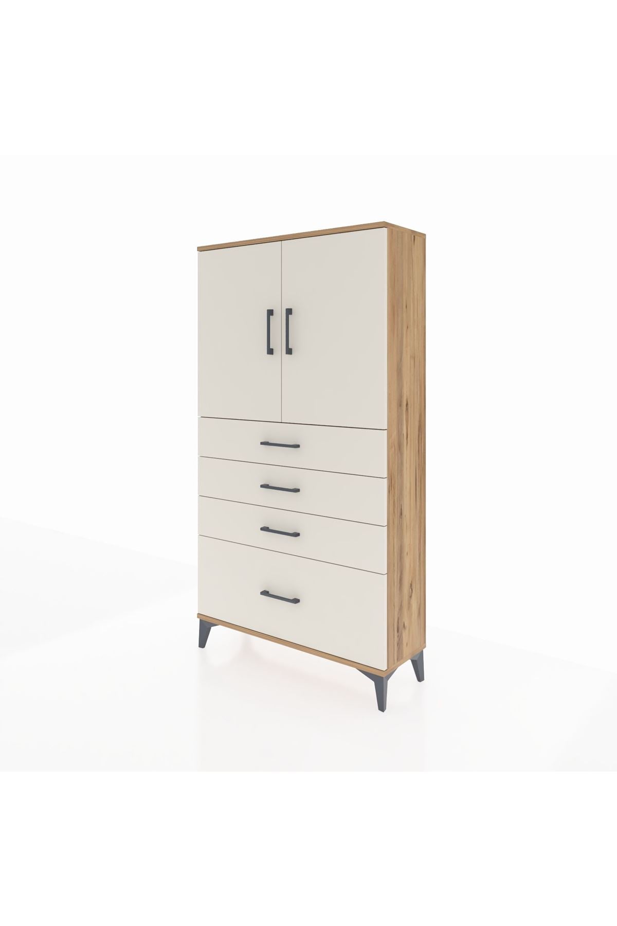 Arges Dolap 2 Raflı 4 Çekmeceli 2 Kapaklı 88x30x163 Çam-Aytaşı