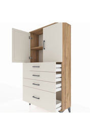 Arges Dolap 2 Raflı 4 Çekmeceli 2 Kapaklı 88x30x163 Çam-Aytaşı