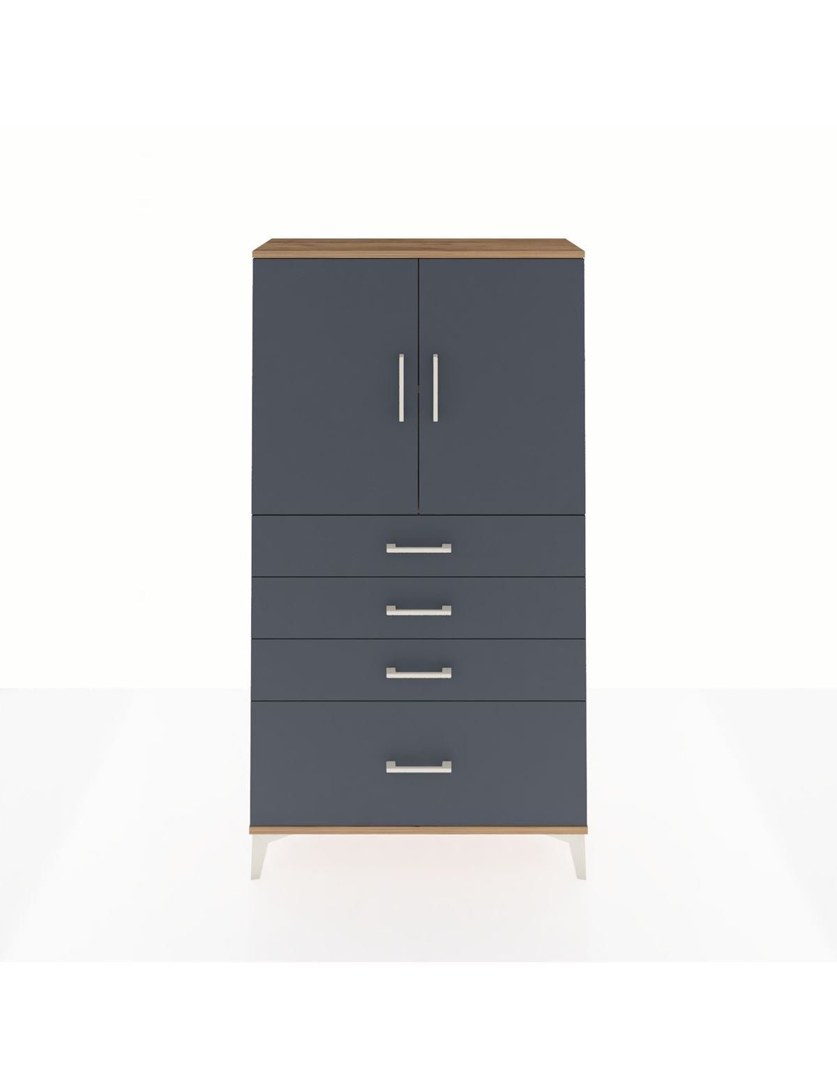 Arges Dolap 2 Raflı 4 Çekmeceli 2 Kapaklı 88x30x163 Çam-Antrasit