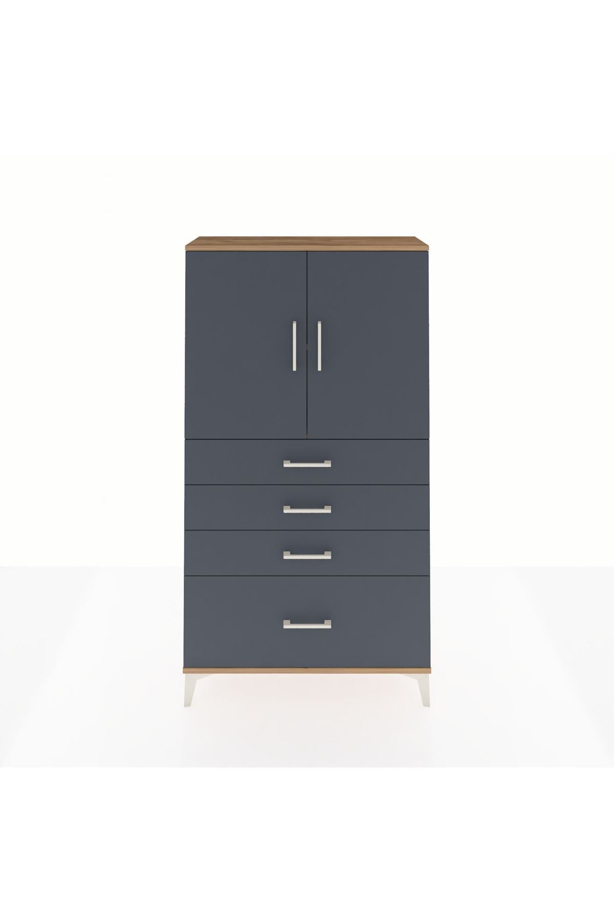 Arges Dolap 2 Raflı 4 Çekmeceli 2 Kapaklı 88x30x163 Çam-Antrasit