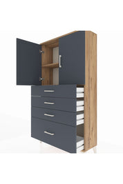 Arges Dolap 2 Raflı 4 Çekmeceli 2 Kapaklı 88x30x163 Çam-Antrasit