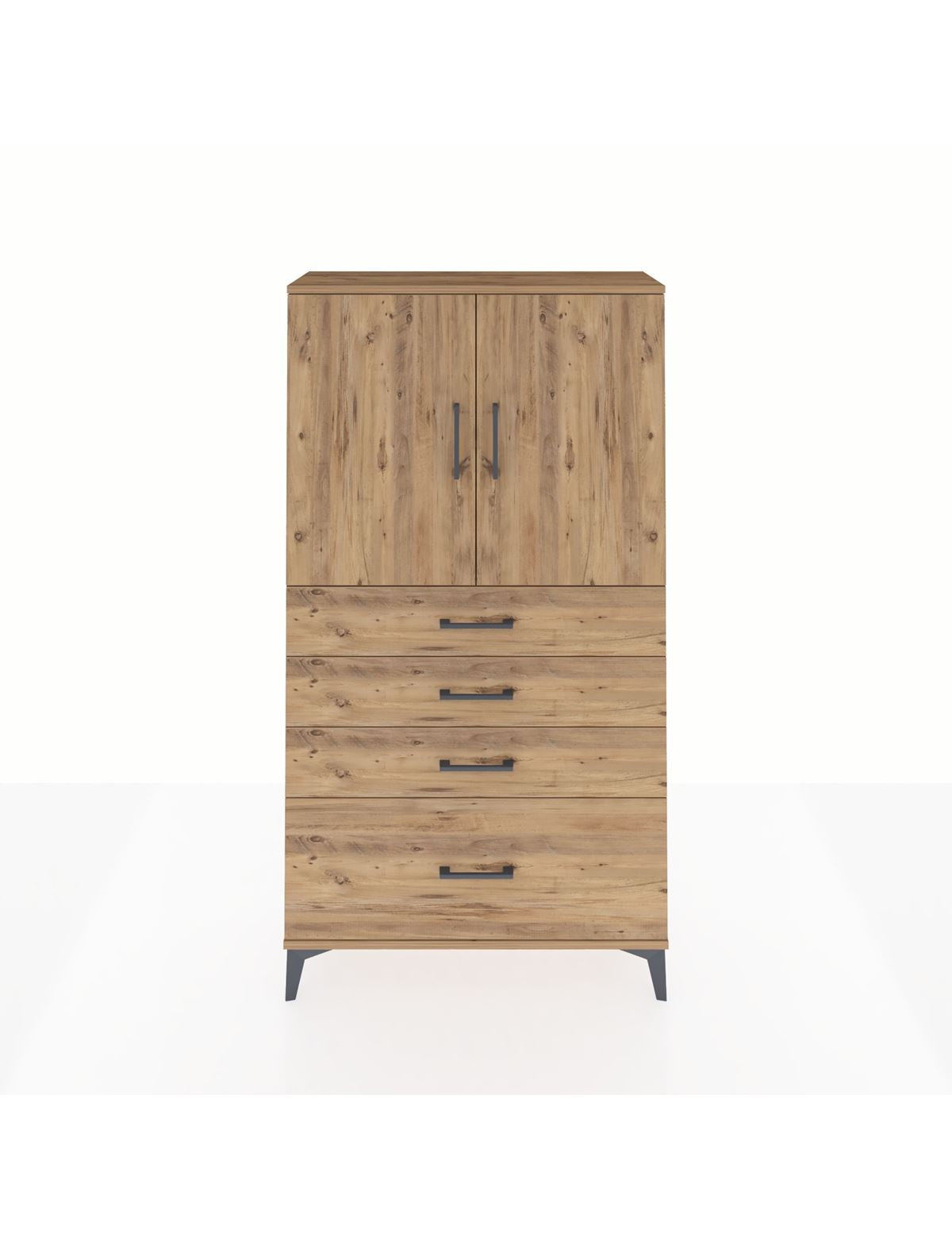 Arges Dolap 2 Raflı 4 Çekmeceli 2 Kapaklı 88x30x163 Çam-Çam