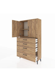 Arges Dolap 2 Raflı 4 Çekmeceli 2 Kapaklı 88x30x163 Çam-Çam