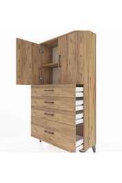 Arges Dolap 2 Raflı 4 Çekmeceli 2 Kapaklı 88x30x163 Çam-Çam