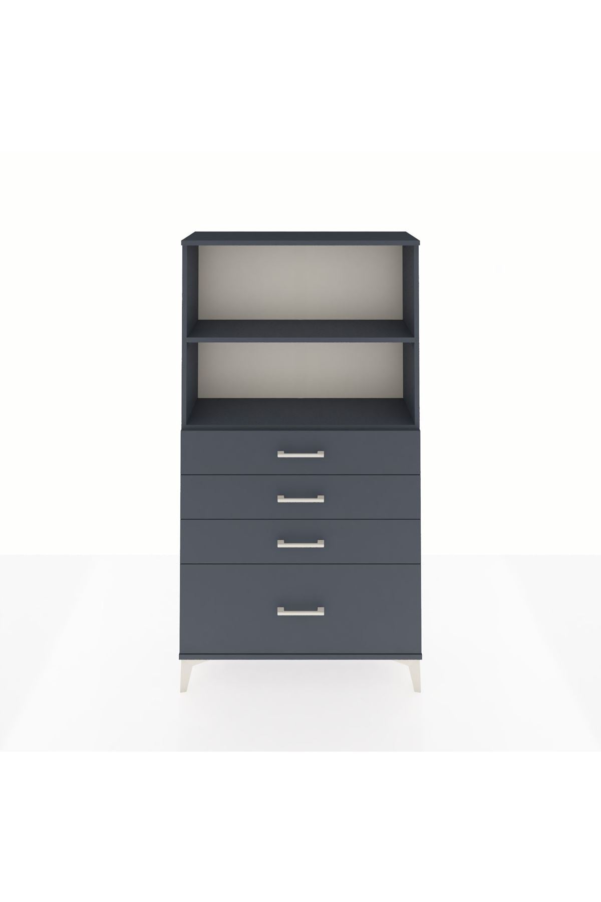 Arges Dolap 2 Raflı 4 Çekmeceli 88x30x163 Antrasit-Antrasit