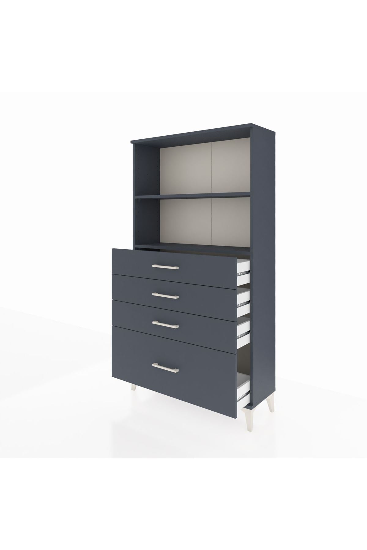 Arges Dolap 2 Raflı 4 Çekmeceli 88x30x163 Antrasit-Antrasit