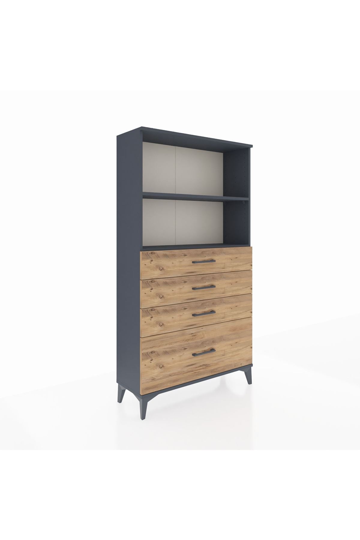 Arges Dolap 2 Raflı 4 Çekmeceli 88x30x163 Antrasit-Çam