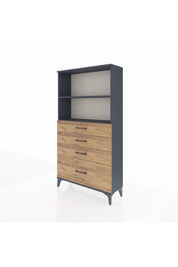 Arges Dolap 2 Raflı 4 Çekmeceli 88x30x163 Antrasit-Çam