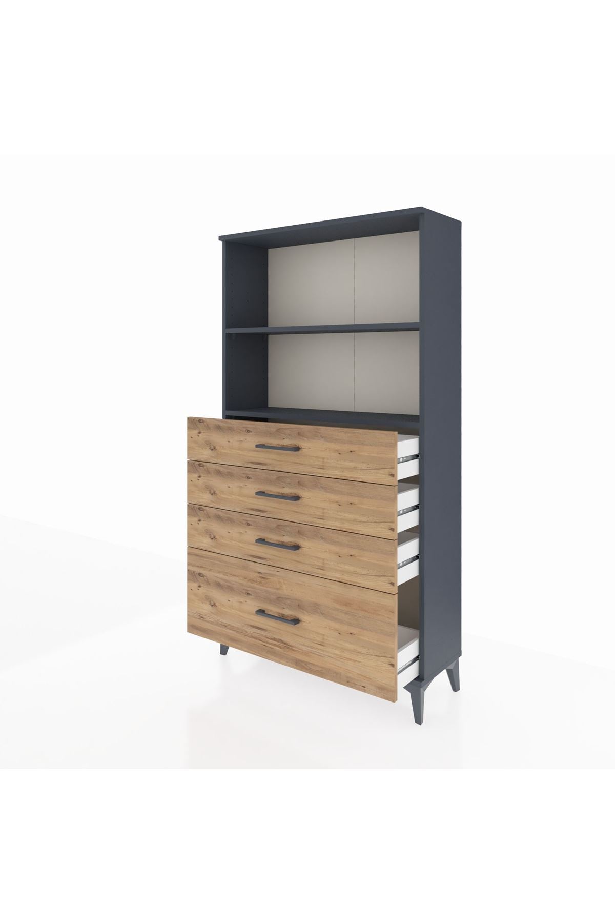 Arges Dolap 2 Raflı 4 Çekmeceli 88x30x163 Antrasit-Çam