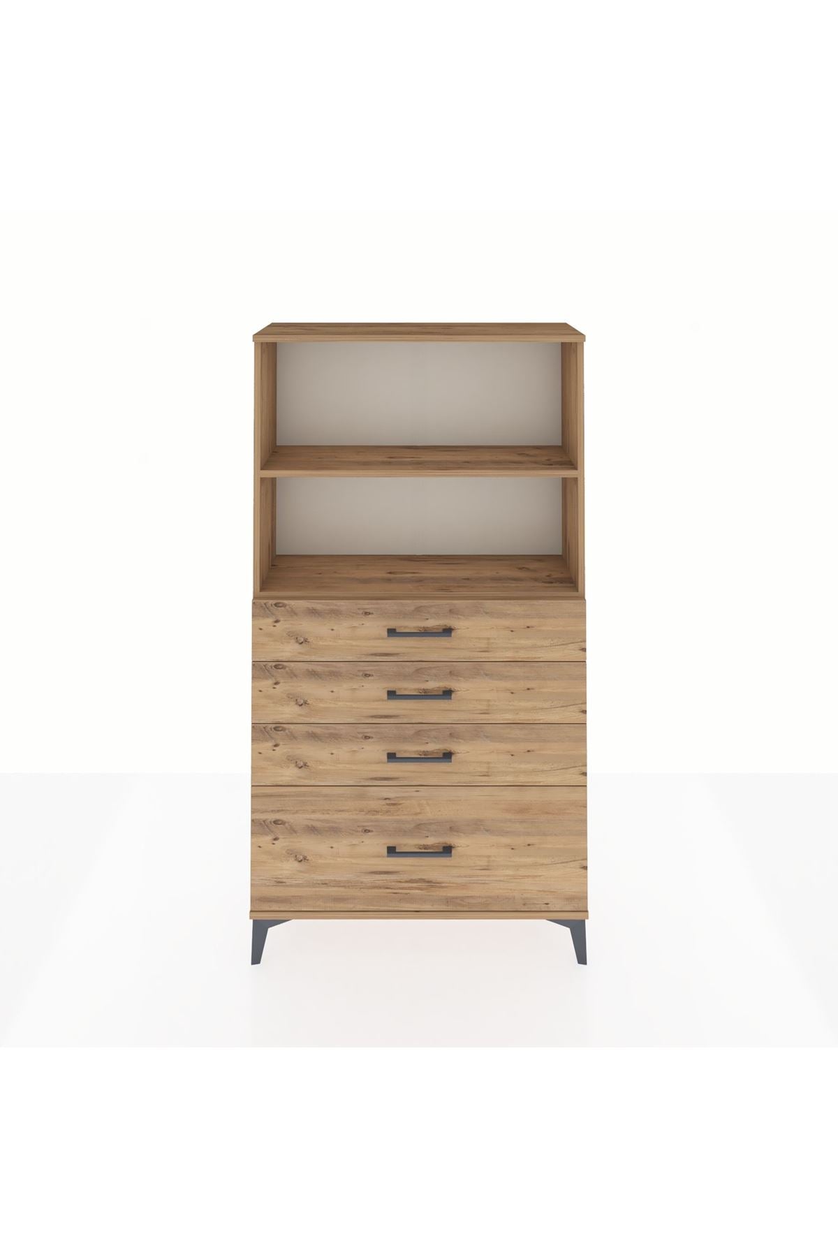 Arges Dolap 2 Raflı 4 Çekmeceli 88x30x163 Çam-Çam