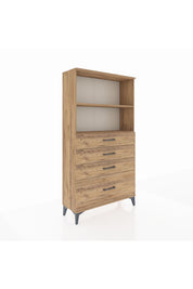 Arges Dolap 2 Raflı 4 Çekmeceli 88x30x163 Çam-Çam