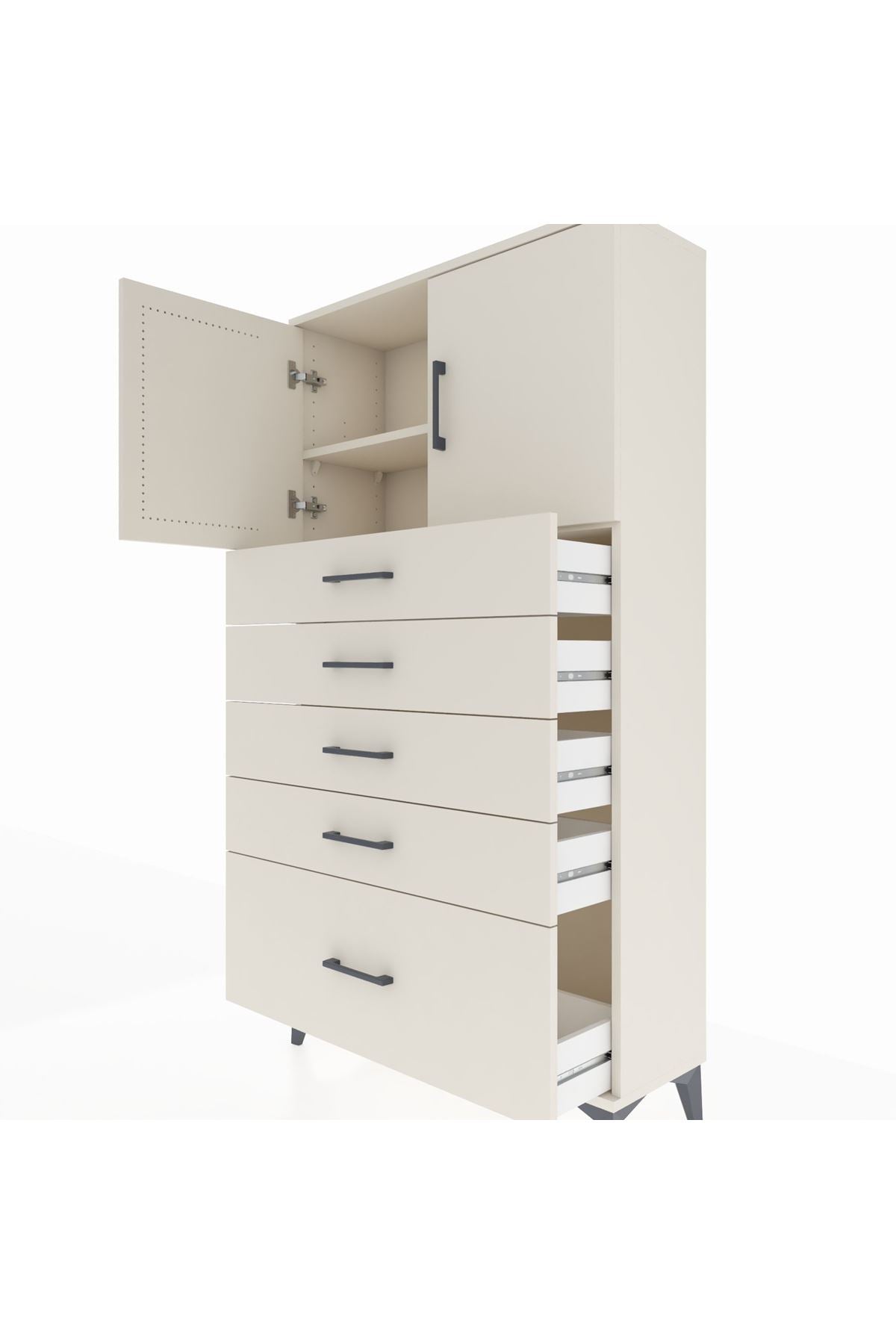 Arges Dolap 2 Raflı 5 Çekmeceli 2 Kapaklı 88x30x163 Aytaşı-Aytaşı