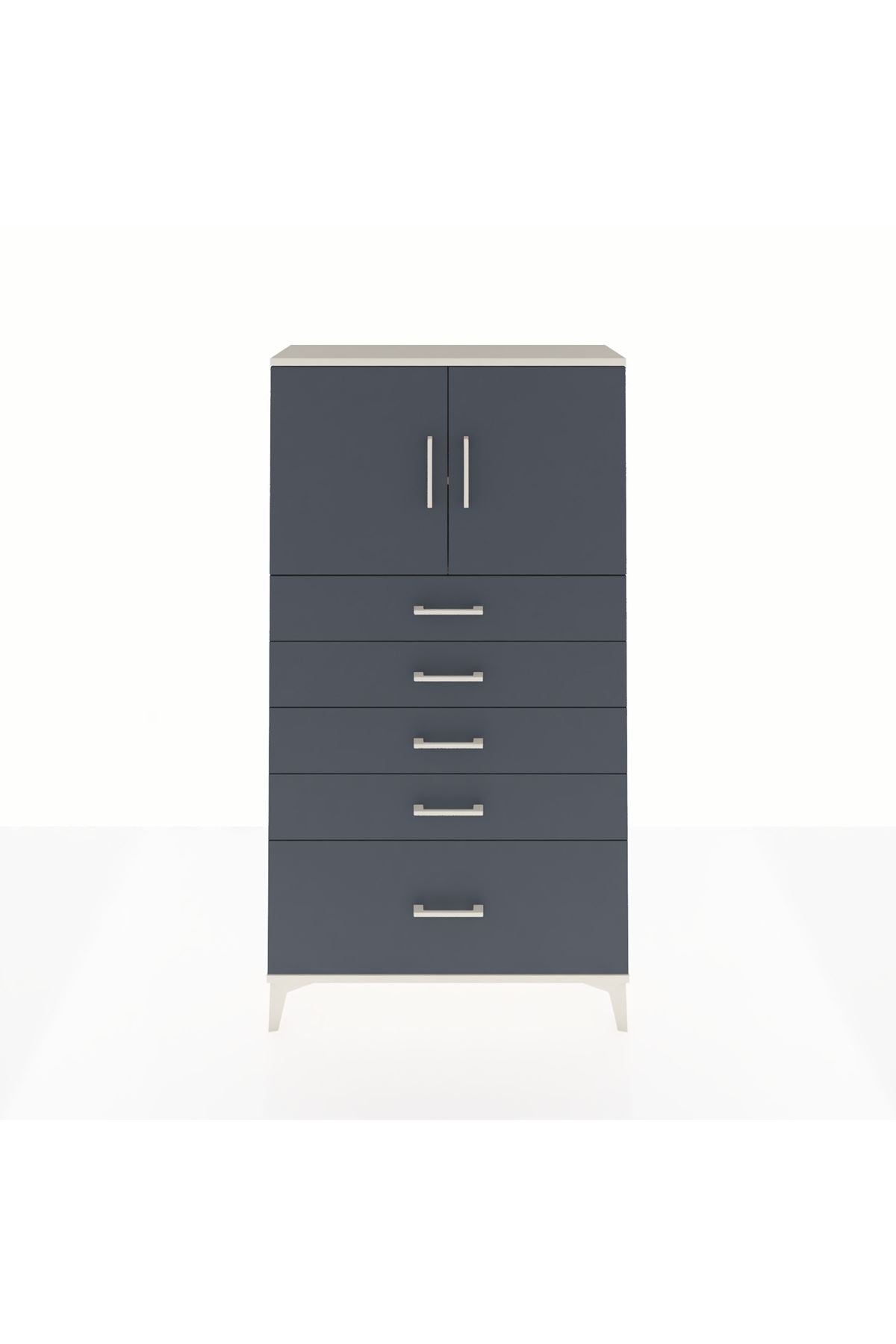 Arges Dolap 2 Raflı 5 Çekmeceli 2 Kapaklı 88x30x163 Aytaşı-Antrasit