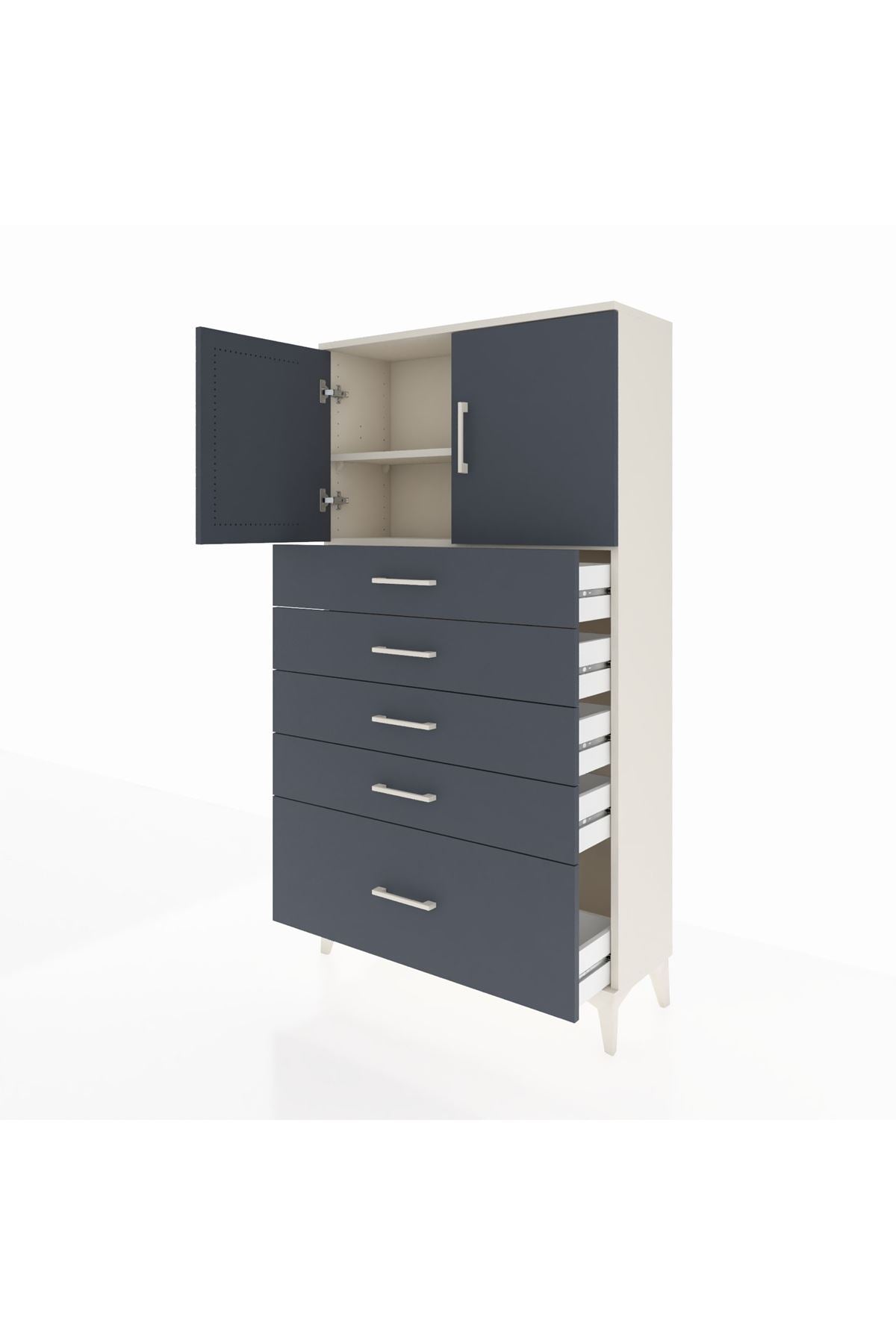 Arges Dolap 2 Raflı 5 Çekmeceli 2 Kapaklı 88x30x163 Aytaşı-Antrasit