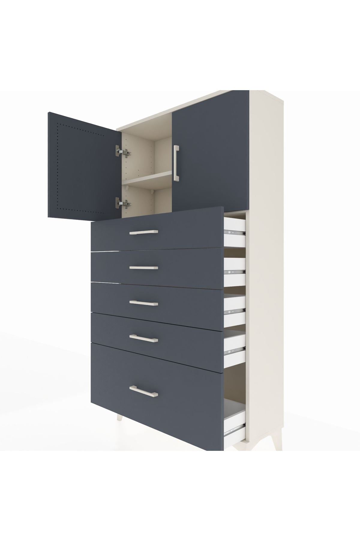 Arges Dolap 2 Raflı 5 Çekmeceli 2 Kapaklı 88x30x163 Aytaşı-Antrasit