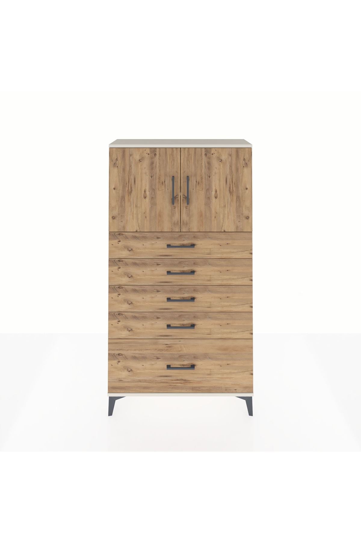 Arges Dolap 2 Raflı 5 Çekmeceli 2 Kapaklı 88x30x163 Aytaşı-Çam